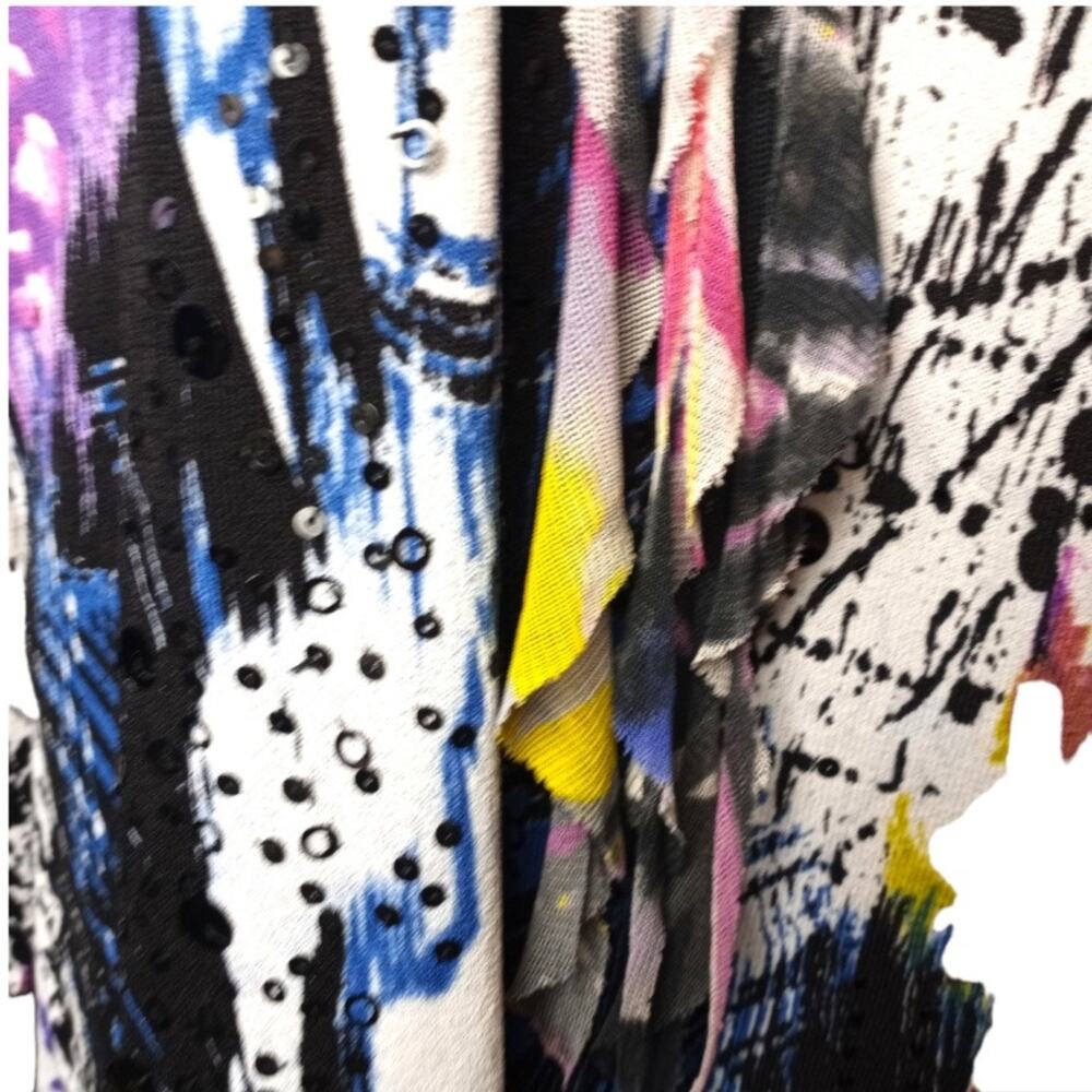 ALBERTO MAKALI Abstract Multi-Color Ruffled  Knit Top XL - Picture 2 of 6